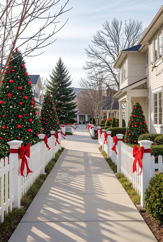 red bows on posts