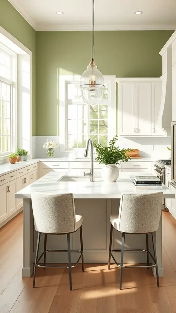 rejuvenating green and white kitchen