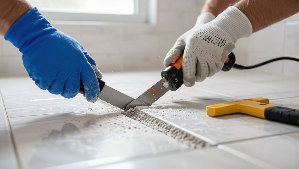 remove grout carefully safely