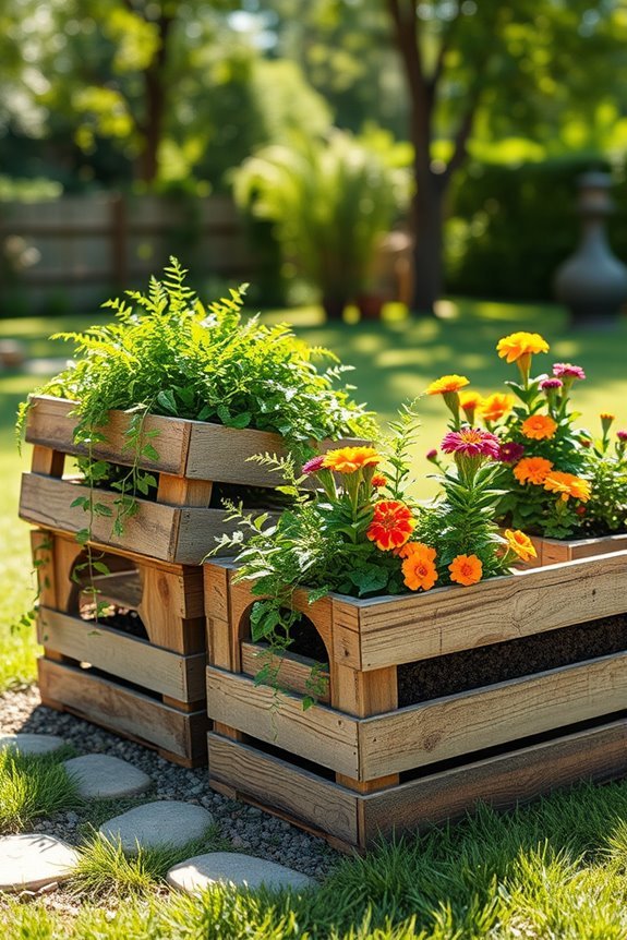 repurposed crates as planters