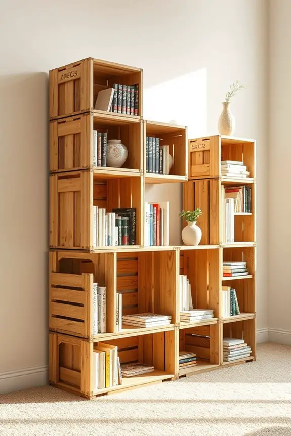 repurposed crates bookshelf project