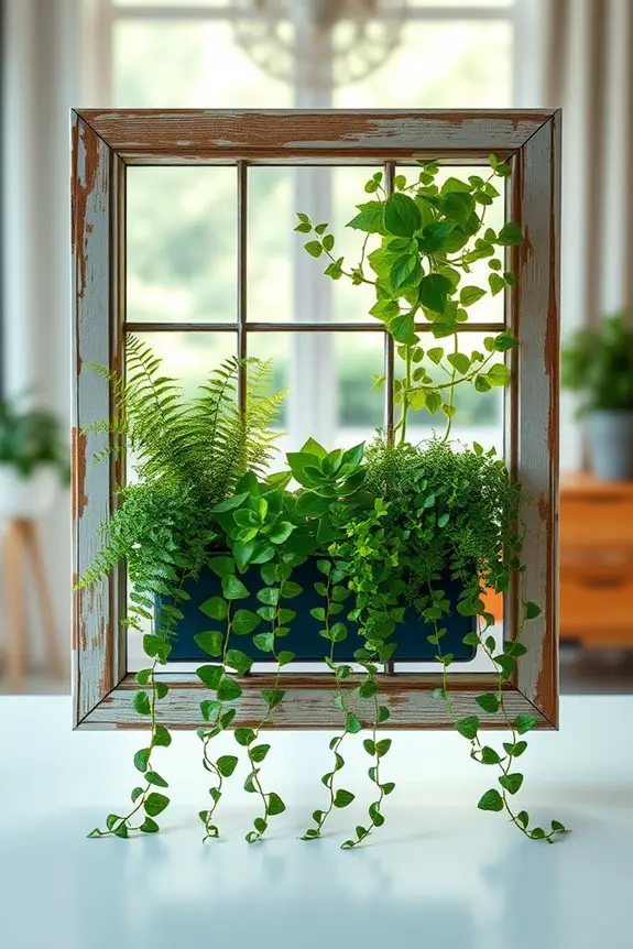repurposed frame indoor planter