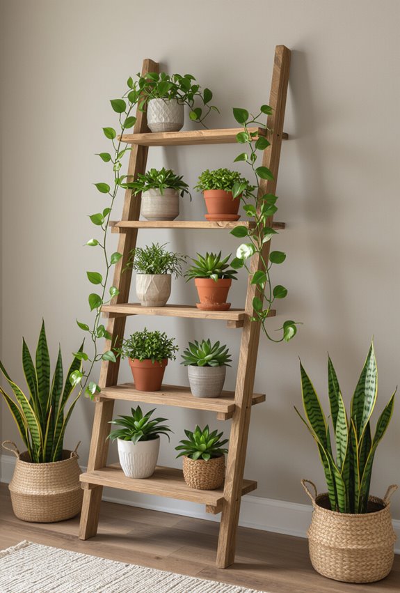 repurposed ladder for plants