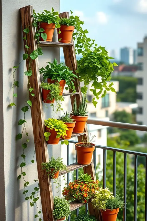 repurposed ladder garden display