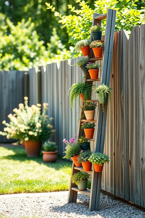 repurposed ladder plant display