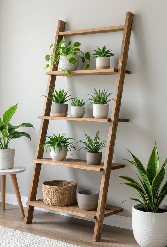 repurposed ladder potted greenery