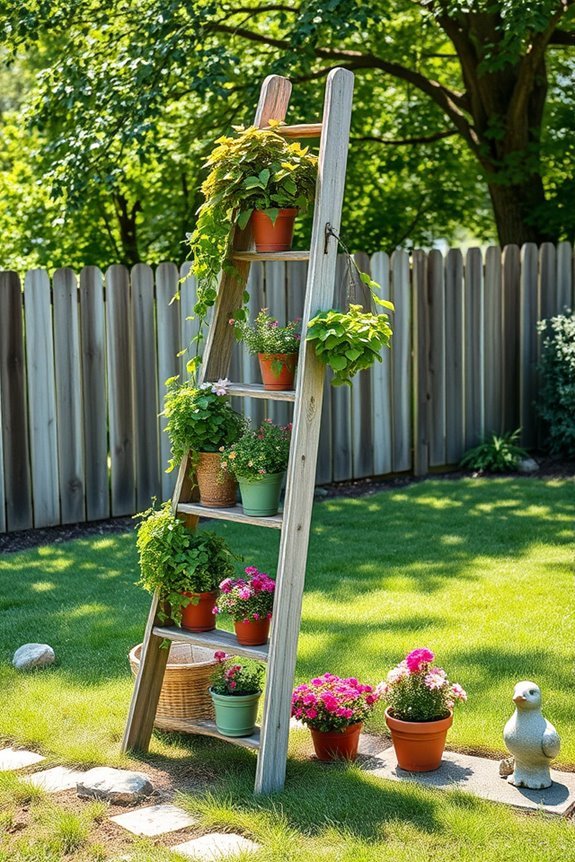 repurposed ladders for plants