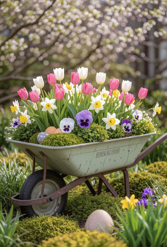 repurposed wheelbarrow succulent display