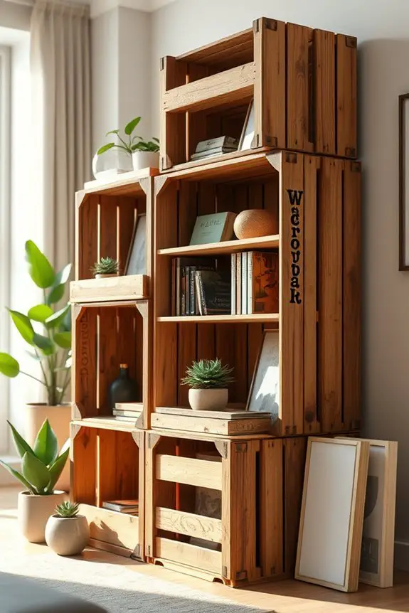 repurposed wine crate bookshelf