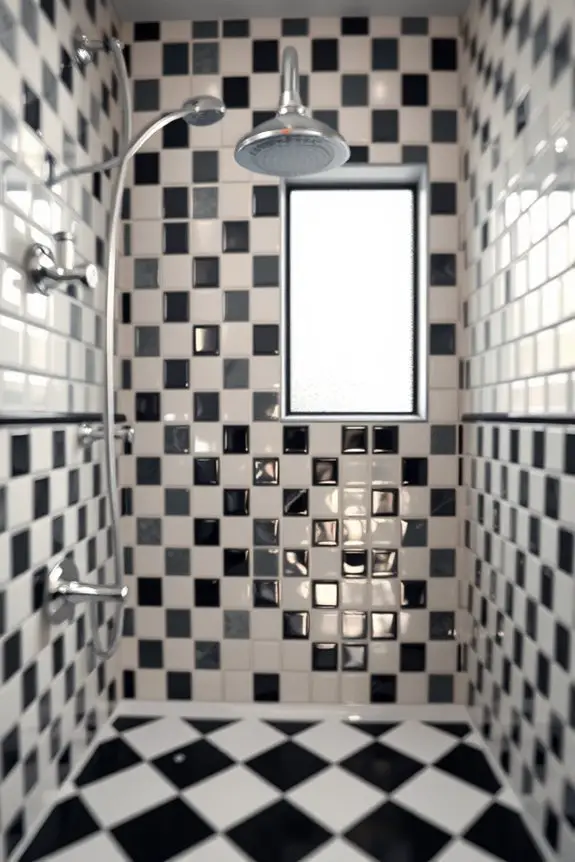 retro checkerboard shower tiles