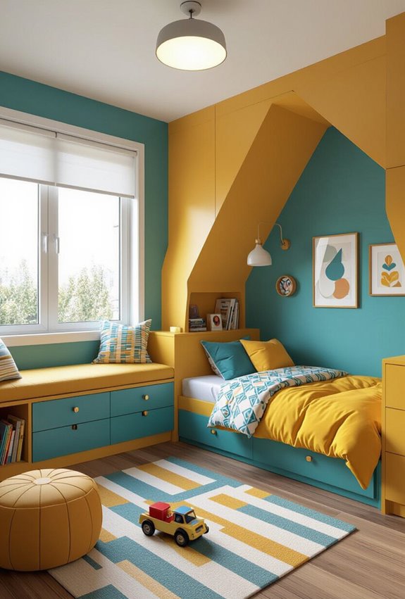 retro mustard and teal