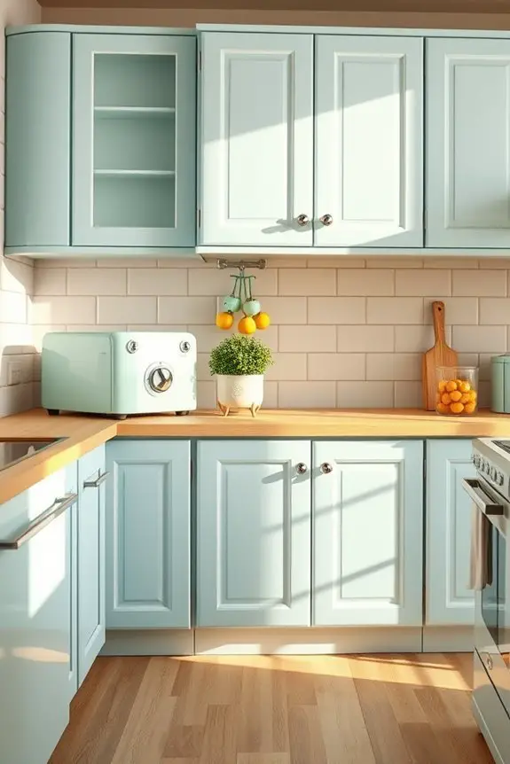 retro pastel blue kitchen