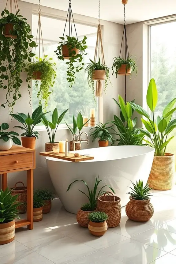 revitalizing boho bathroom greenery