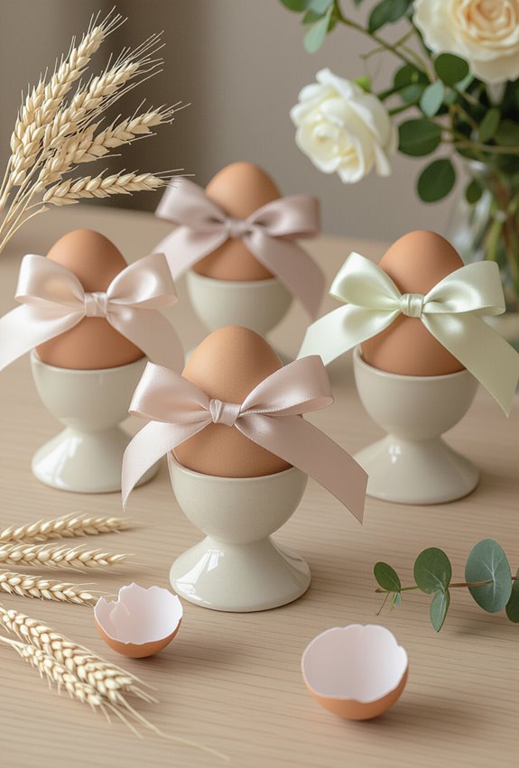 ribbon wrapped egg place cards