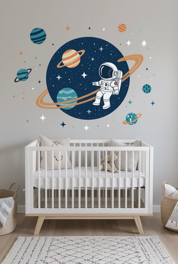 rocket themed imaginative moon mural