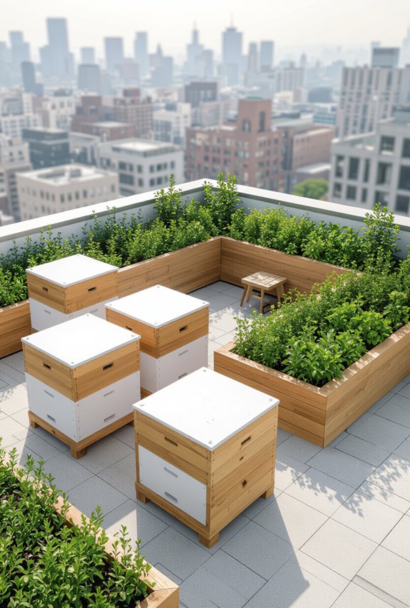 rooftop beehive and herbs
