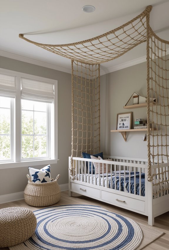 rope net nautical reading nook