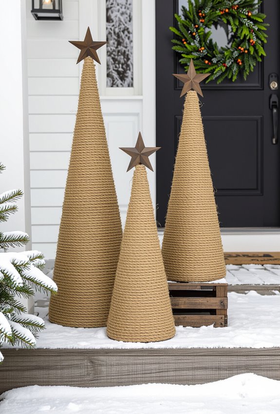 rope wrapped topiary cones