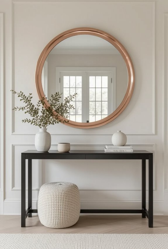 rose gold mirror black console
