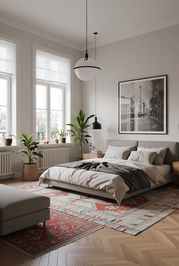 rugs define bedroom zones