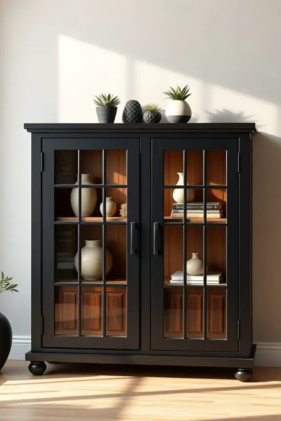 rustic black display cabinet