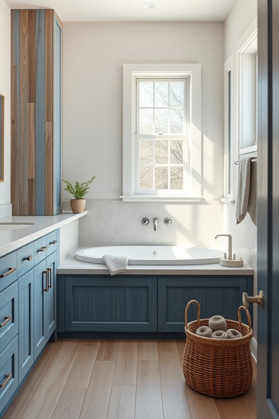 rustic blue cabinets serenity