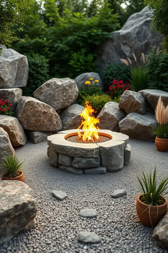 rustic boulder fire pit