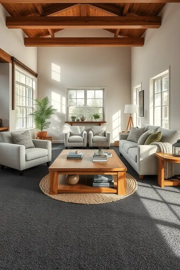 rustic charm with charcoal carpet