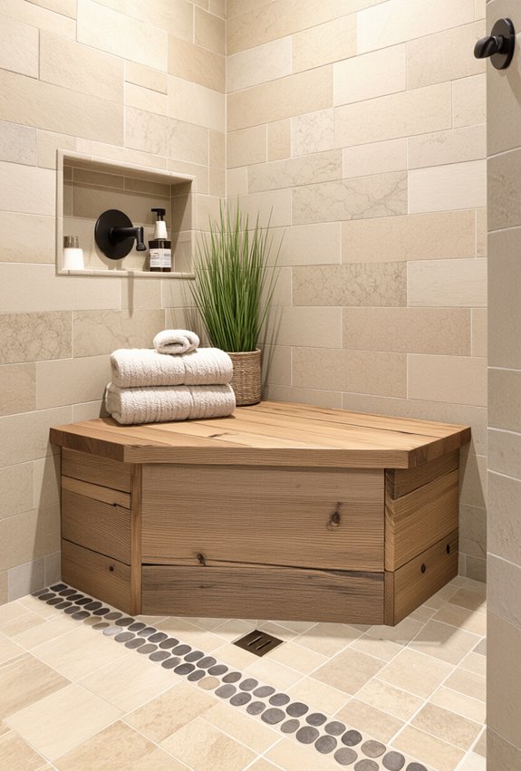 rustic compact shower benches