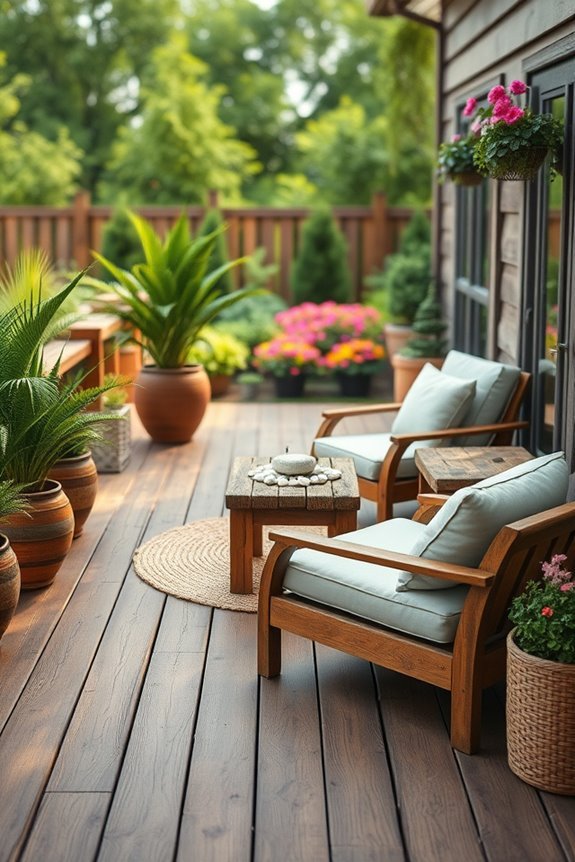 rustic deck with seating