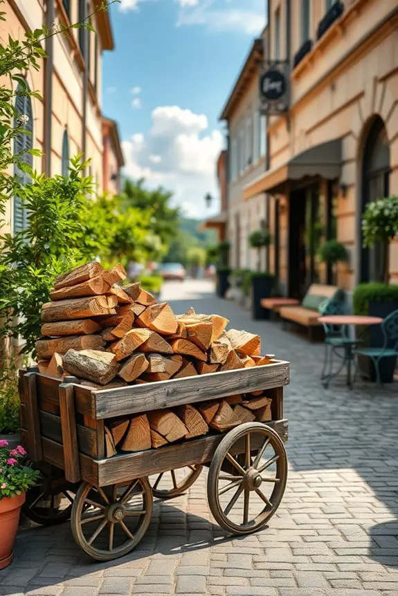rustic firewood cafe displays