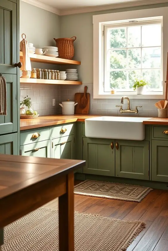 rustic green country cabinets