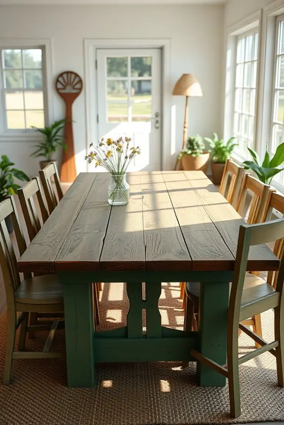 rustic green farmhouse table