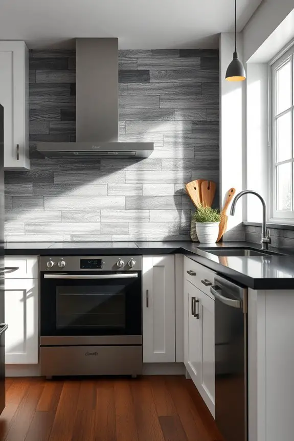rustic grey planks backsplash