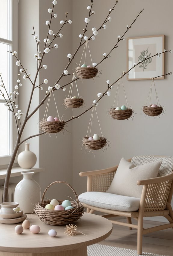 rustic hanging speckled nests