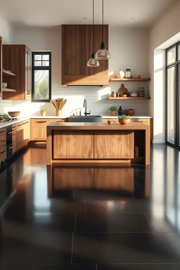 rustic kitchen with black tiles