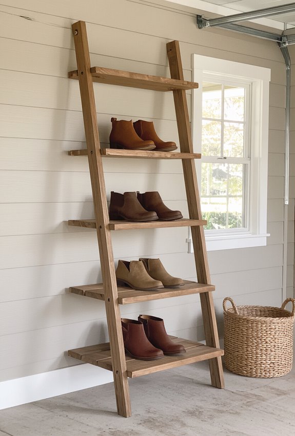 rustic ladder style shoe storage