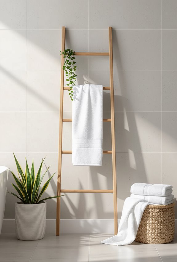 rustic ladder towel display