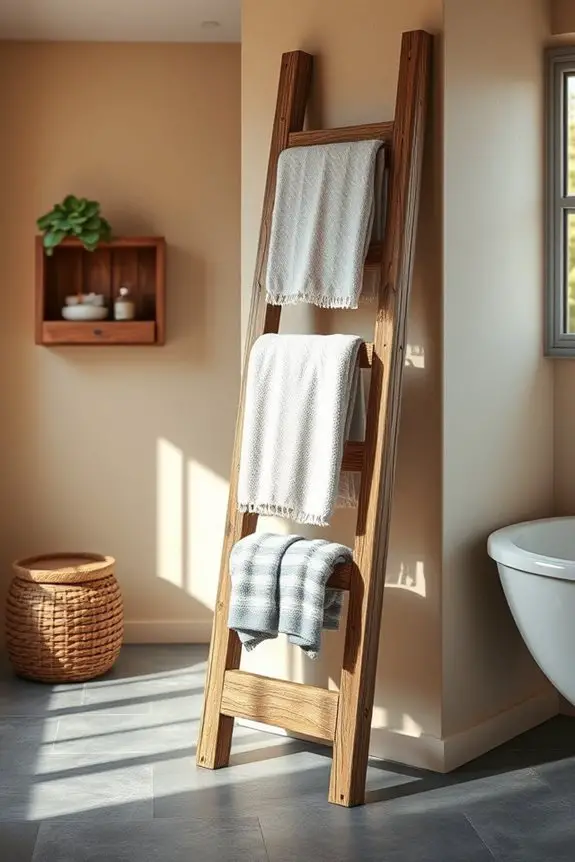 rustic ladder towel display