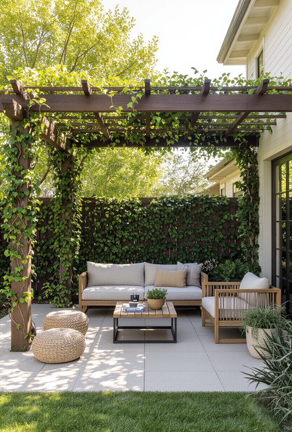 rustic pergola with vines