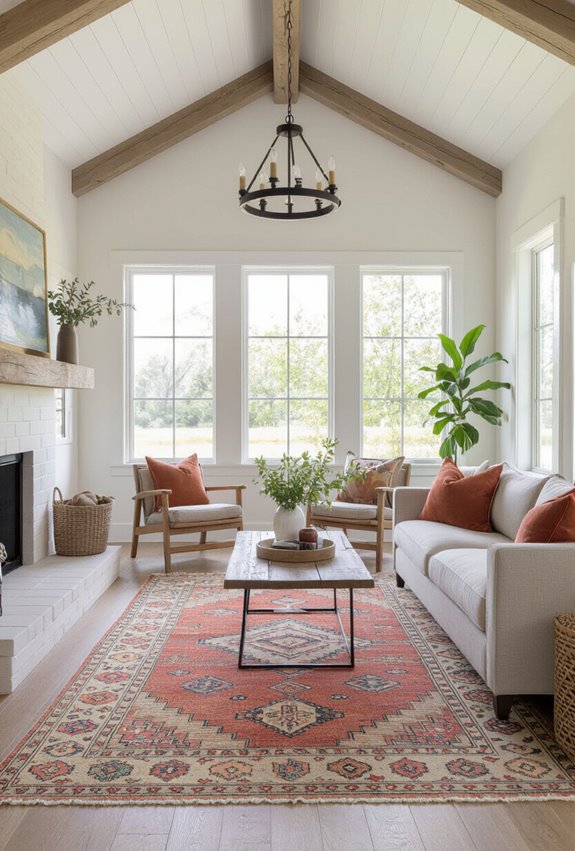rustic rugs define cozy spaces