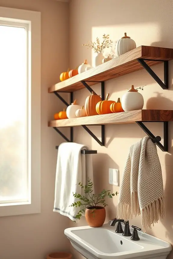 rustic shelves enhance bathroom decor