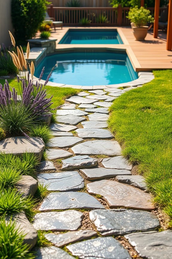 rustic stone poolside path