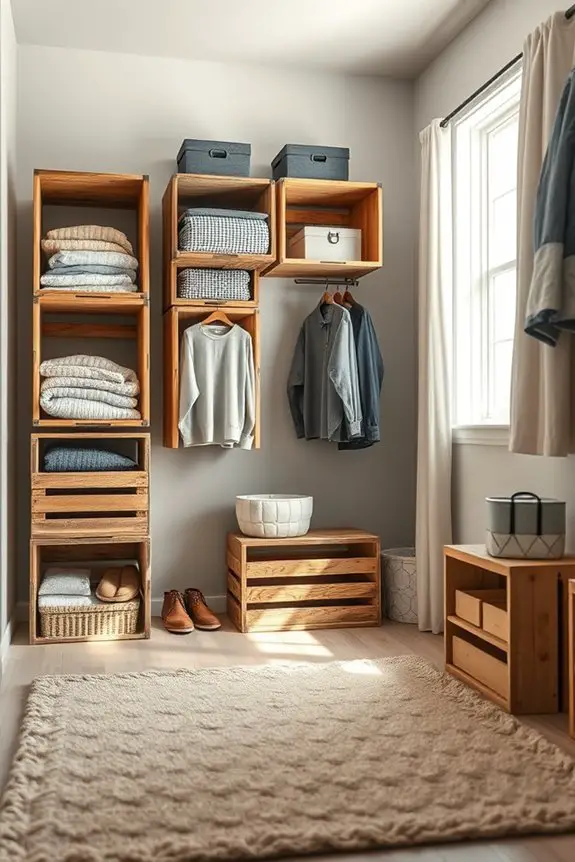 rustic wooden crate shelves
