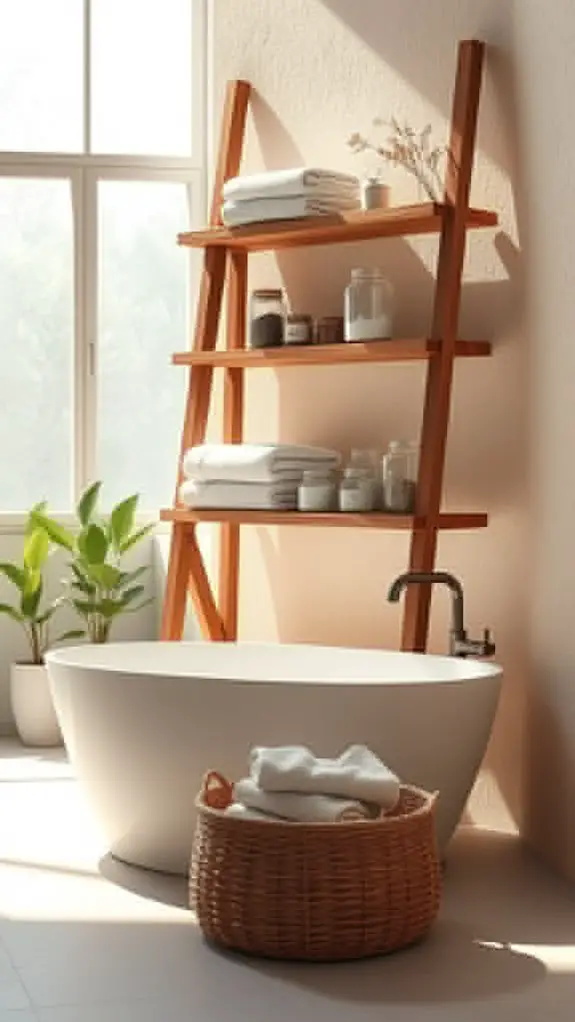 rustic wooden ladder shelves