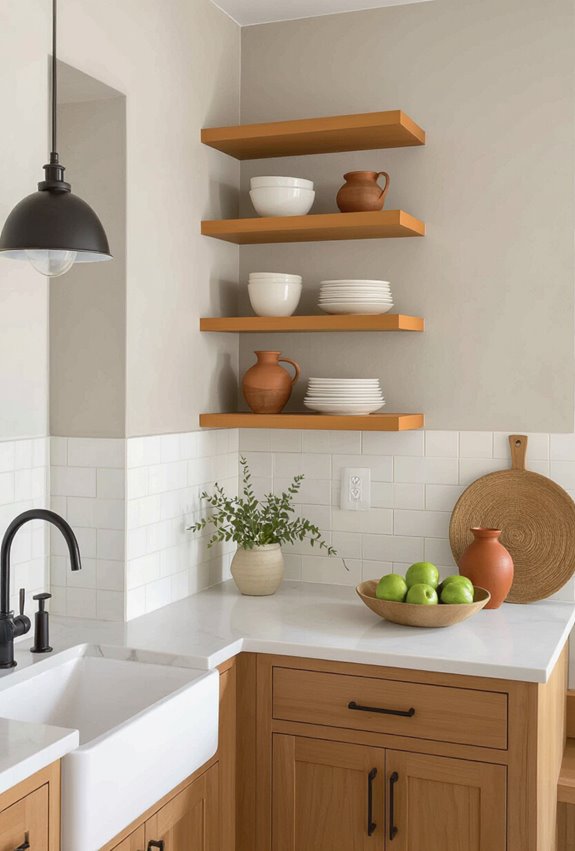 saffron open shelves brighten corners