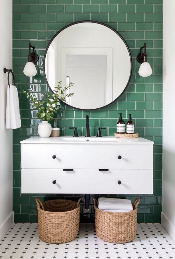 salvaged green tile accents