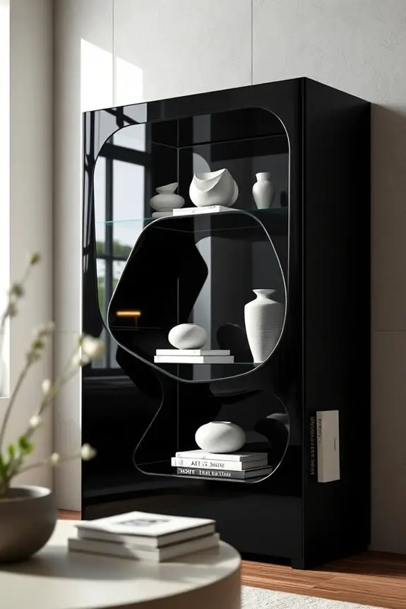 sculptural black display cabinet