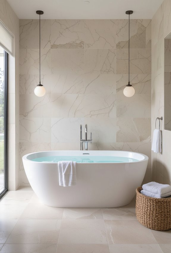 sculptural centerpiece defines bathroom