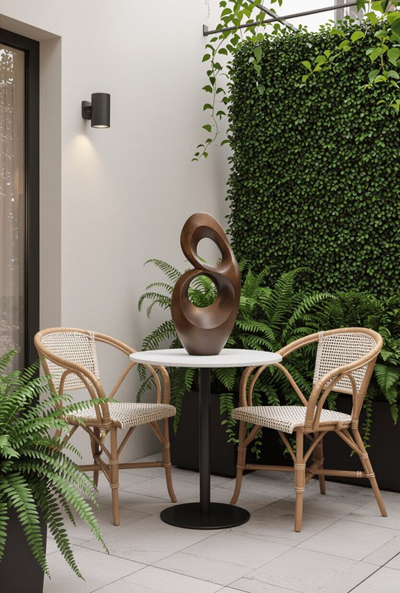 sculptural elements complement garden theme
